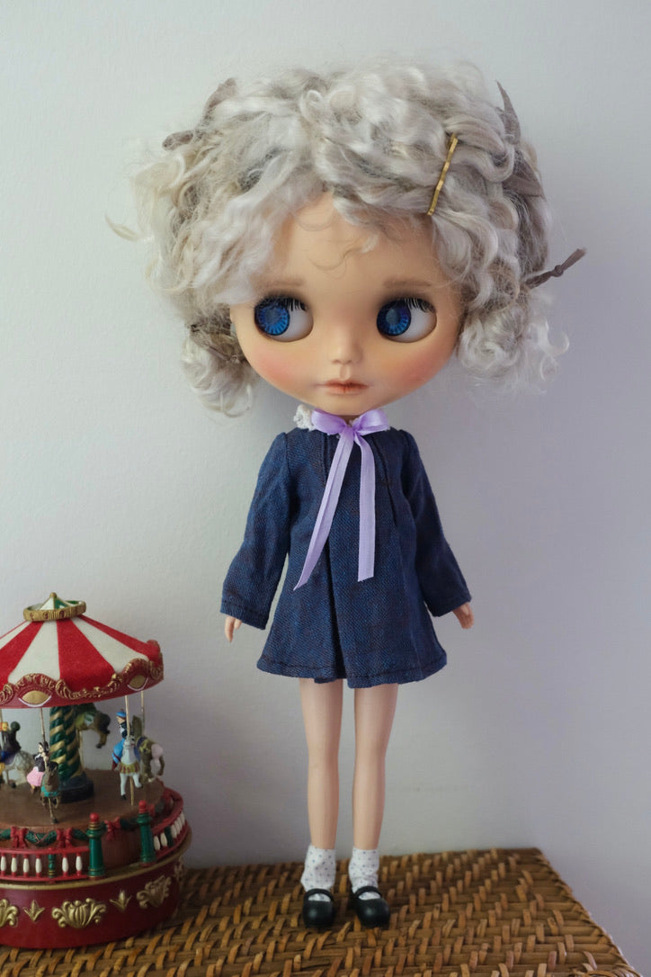 Big pleated Dress _ Dark blue