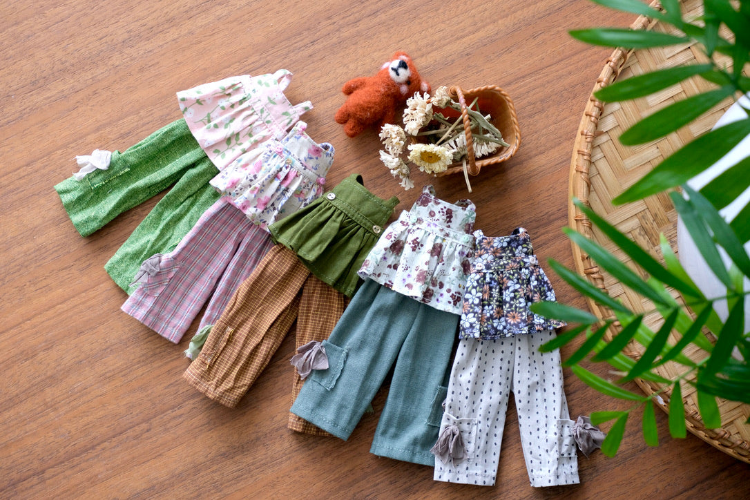 Cami top and Wide pants _ Floral / Dotty grey