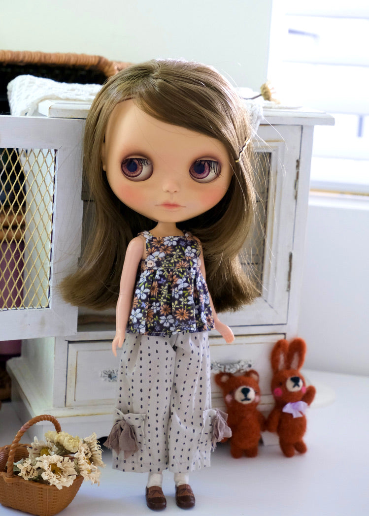 Cami top and Wide pants _ Floral / Dotty grey