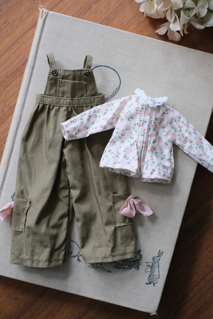 Floral shirt and Overalls - Green