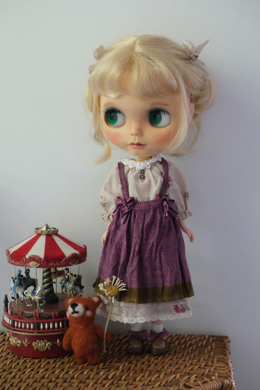 Gathered neck dress and apron_Purple