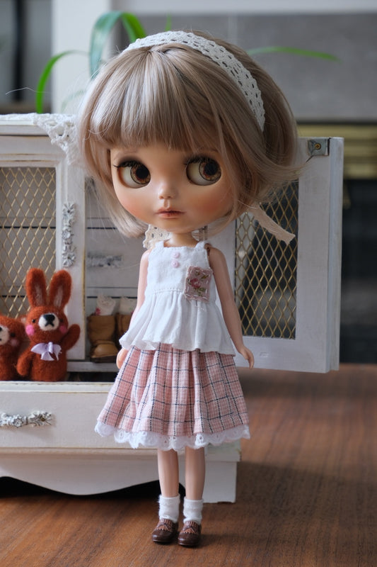 Cami Top and Skirt _ Pink Checker