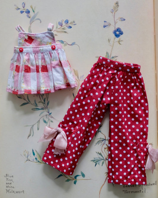 Cami top and Wide pants _ Floral checker / Red polka dots