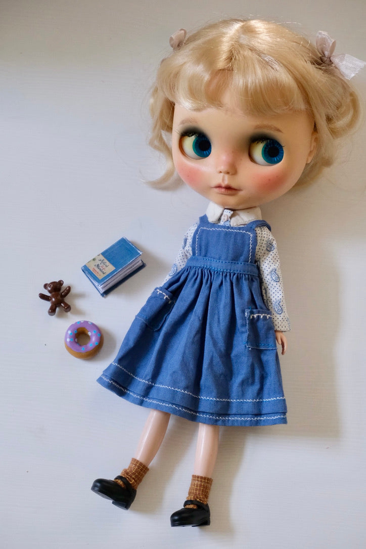 Pinafore dress and printed shirt _ Blue